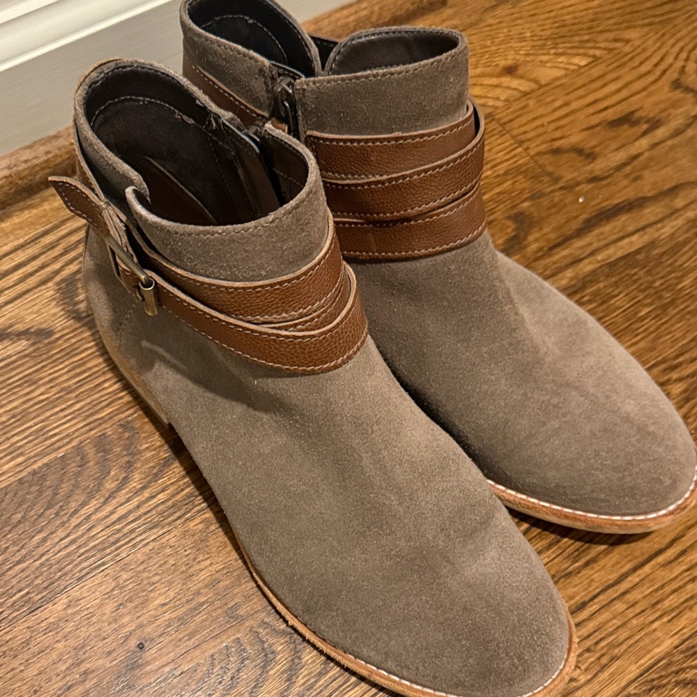 Women’s Suede Ankle Boots with Brown Strap